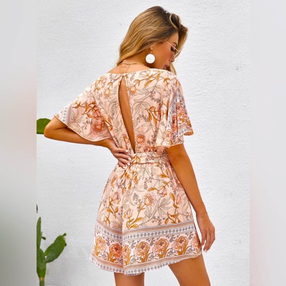 Brand New light pink floral romper with belt